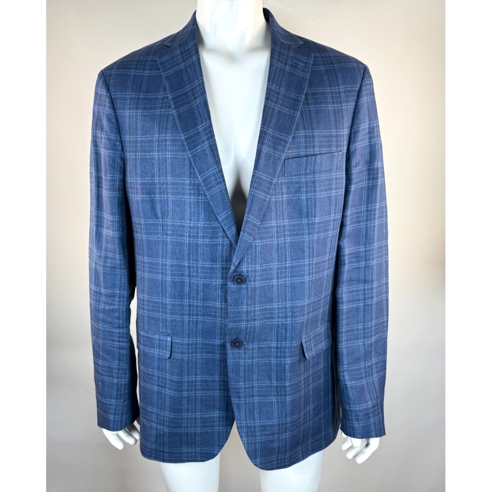 Lauren Ralph Lauren Linen Blazer Mens 46L EUC Plaid Lined 2-Button Single-Vented